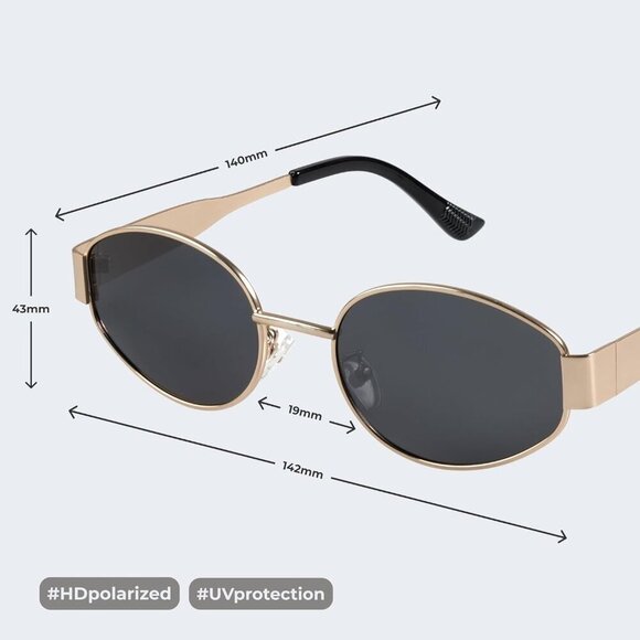 Retro Polarized Grey Gold Sunglasses UV400 Protection Oval Metal Soft Frame main image 6